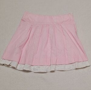 Deadstock Vintage 90s Florence Eisman Pink White Pinstriped Floral Lace Skirt 7
